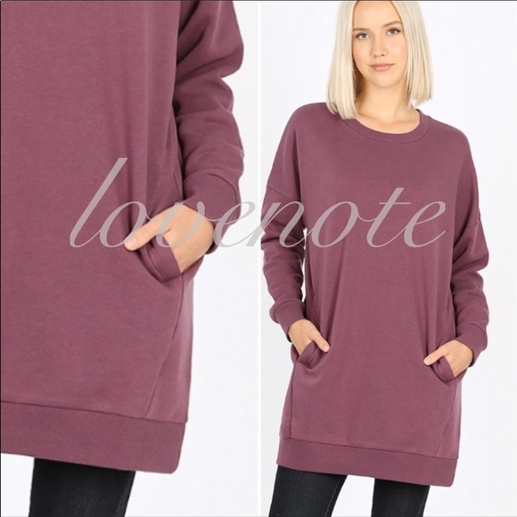 1 left! Sweatshirt Tunic Dress Crew Neck Pockets - Picture 2 of 2